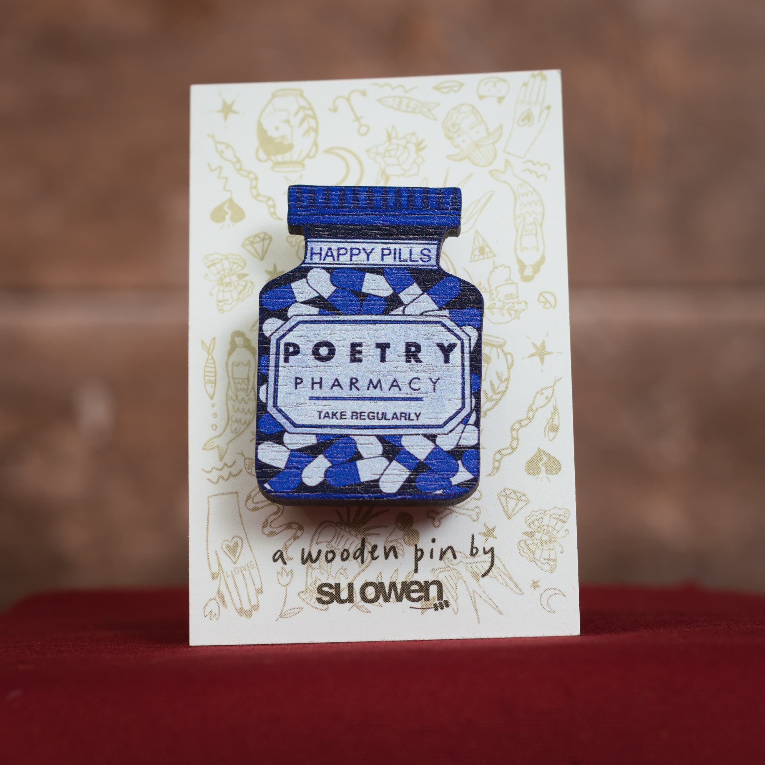 Poetry Pharmacy Wooden Pin Badge-jewelery-The Poetry Pharmacy